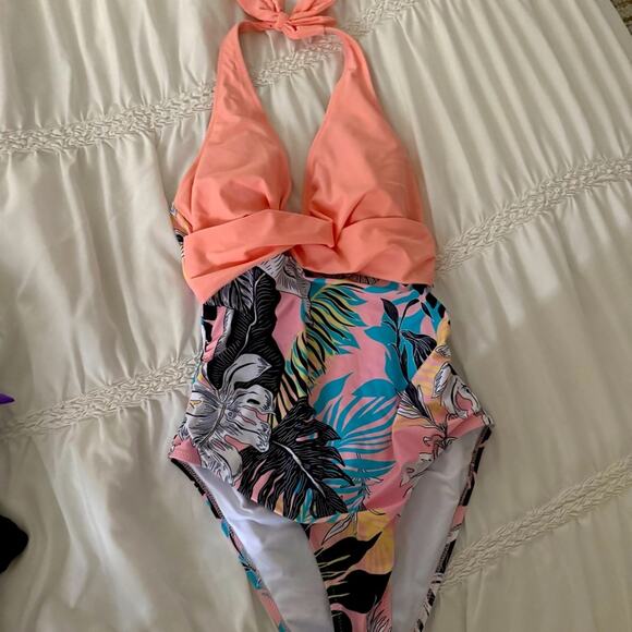 Tropical One-Piece Swimsuit tummy control swimsuits - Picture 2 of 5